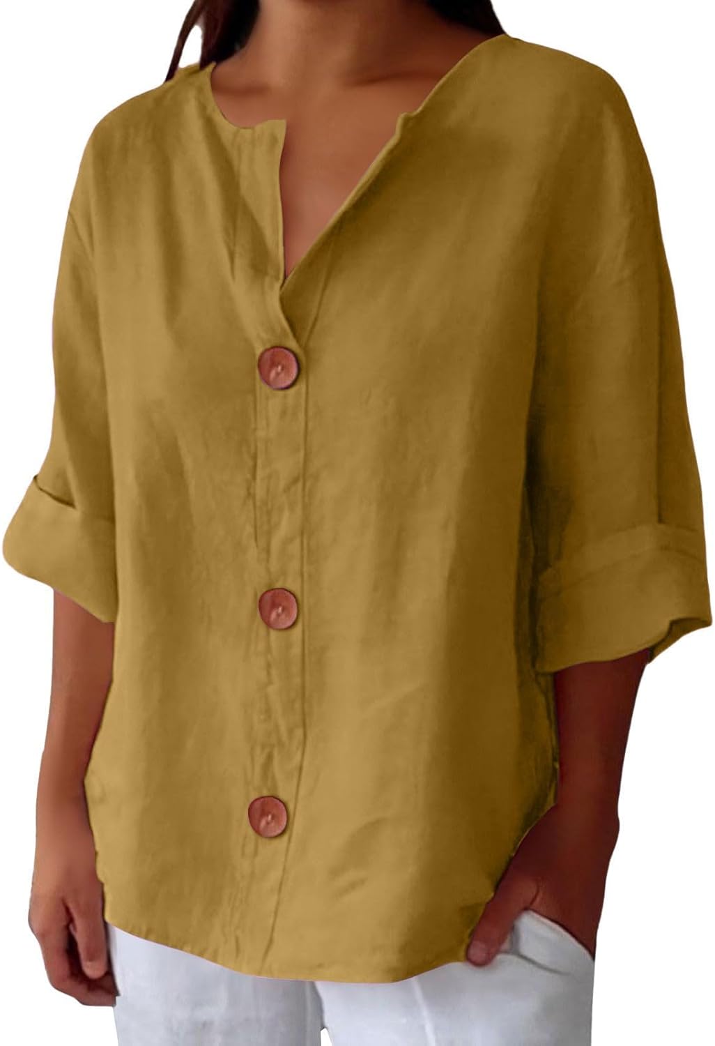 Piera - Breezy Linen Blouse - Beige