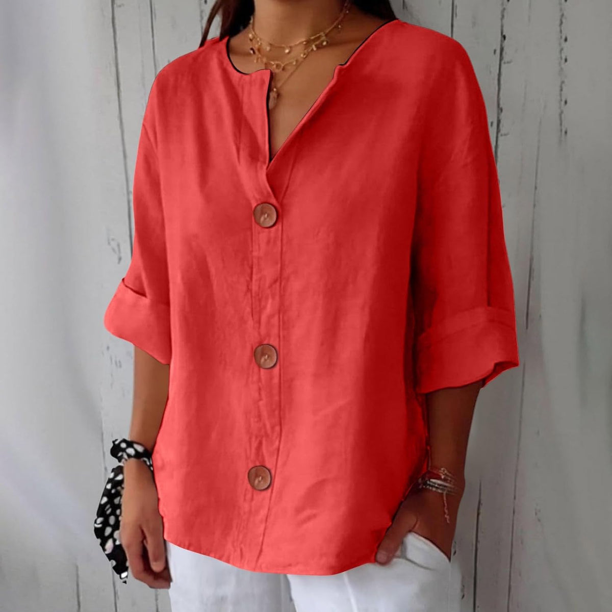 Piera - Breezy Linen Blouse - Beige