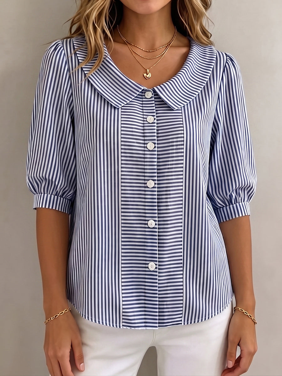 Xandria - Striped Button Blouse - Pink