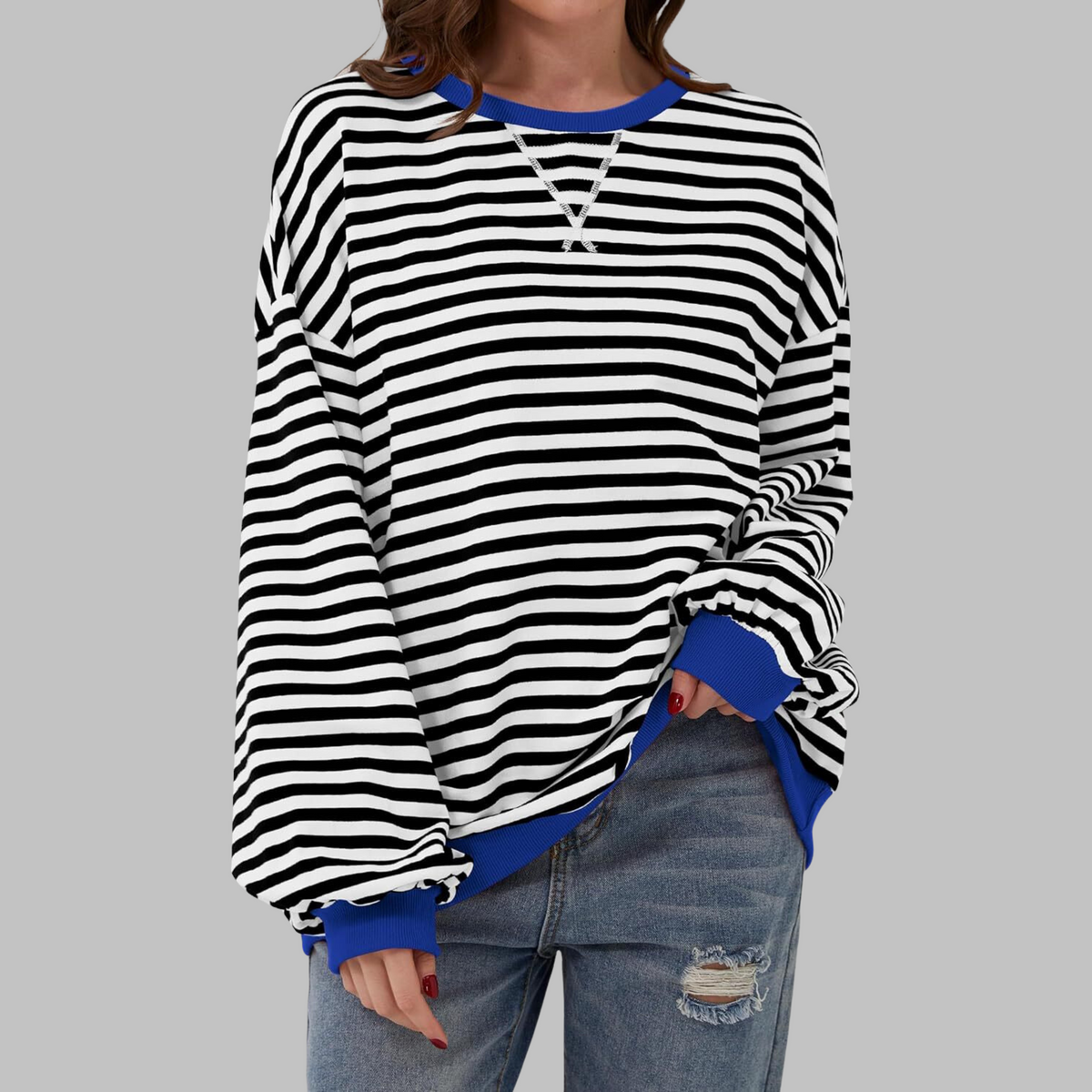 Viveca - Soft-Touch Striped Long-Sleeve Sweatshirt - Pink