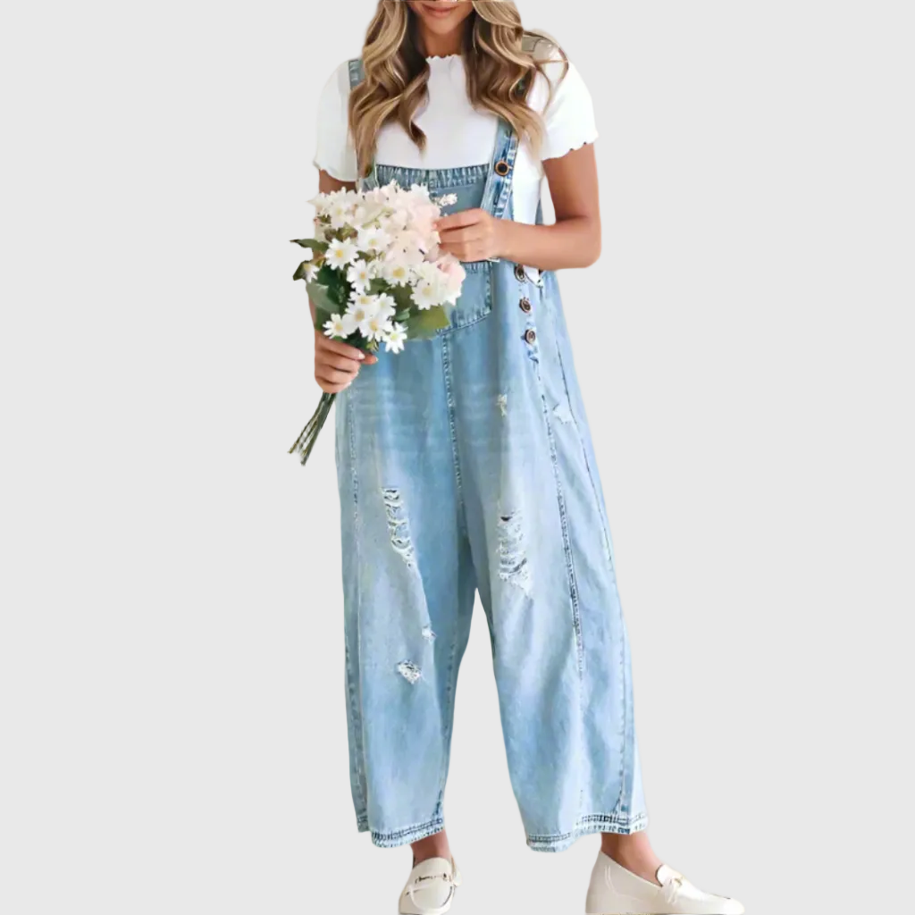 Yuna - Vintage-Wash Jumpsuit - Light Blue
