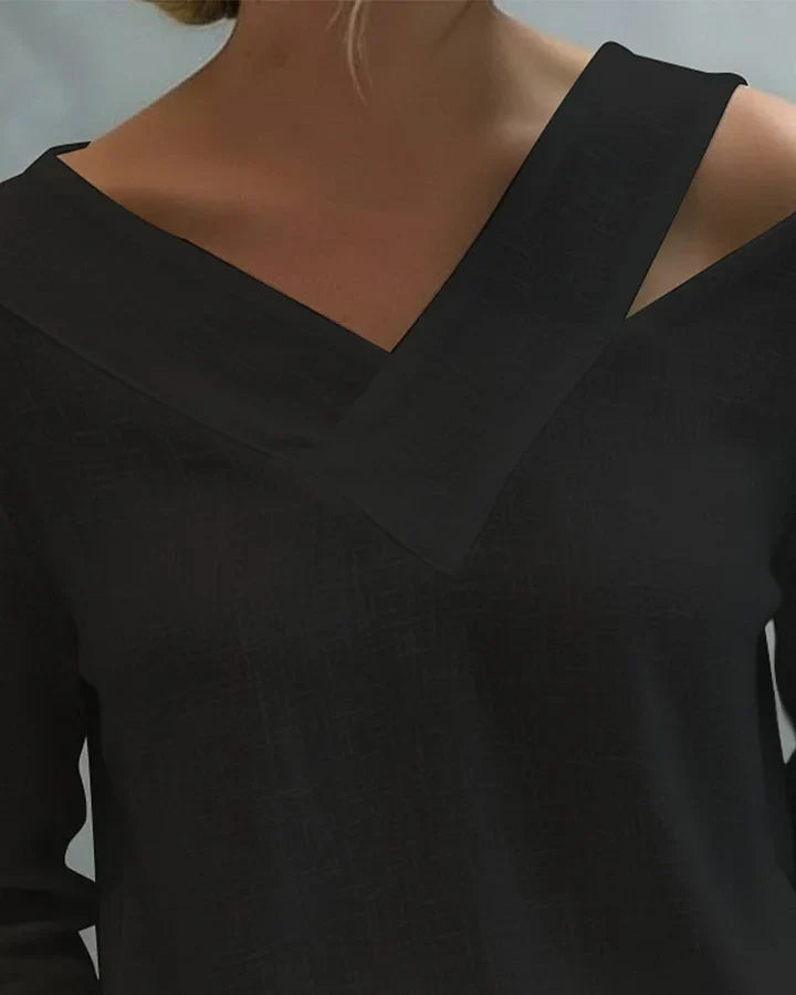 Calira - Soft-Touch V-Neck Off-Shoulder Top - Black