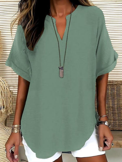 Xalina - Soft-Touch Notched-Neck Blouse - Black