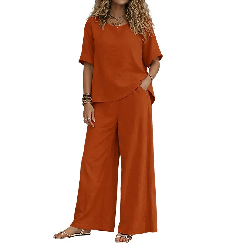 Annavie - Breathable Linen Two-Piece Set - Yellow