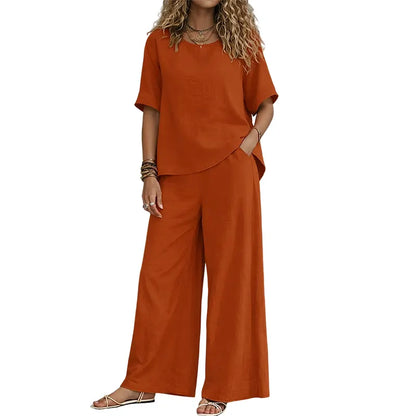 Annavie - Breathable Linen Two-Piece Set - Yellow