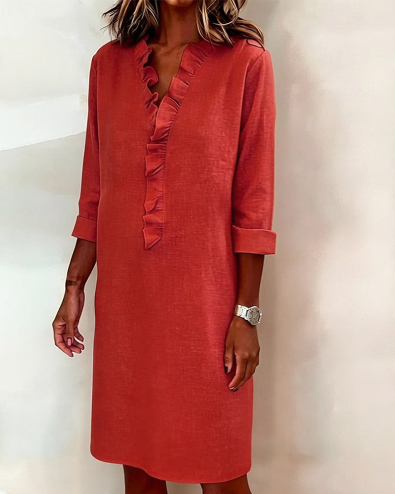 Dorelle - Breezy Linen-Blend Ruffle Shift Dress - Navy Blue