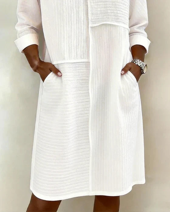 Taryn - Soft-Touch Long Sleeve Shift Dress - White