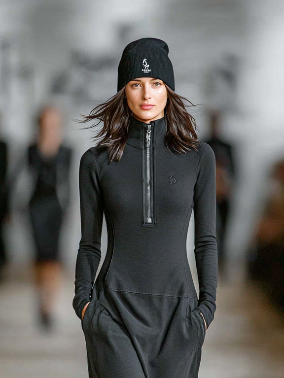 Elise - Soft-Touch Mock-Neck Zip Maxi Dress - Black