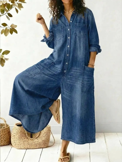 Aminta - Denim Wide Leg Jumpsuit - Blue