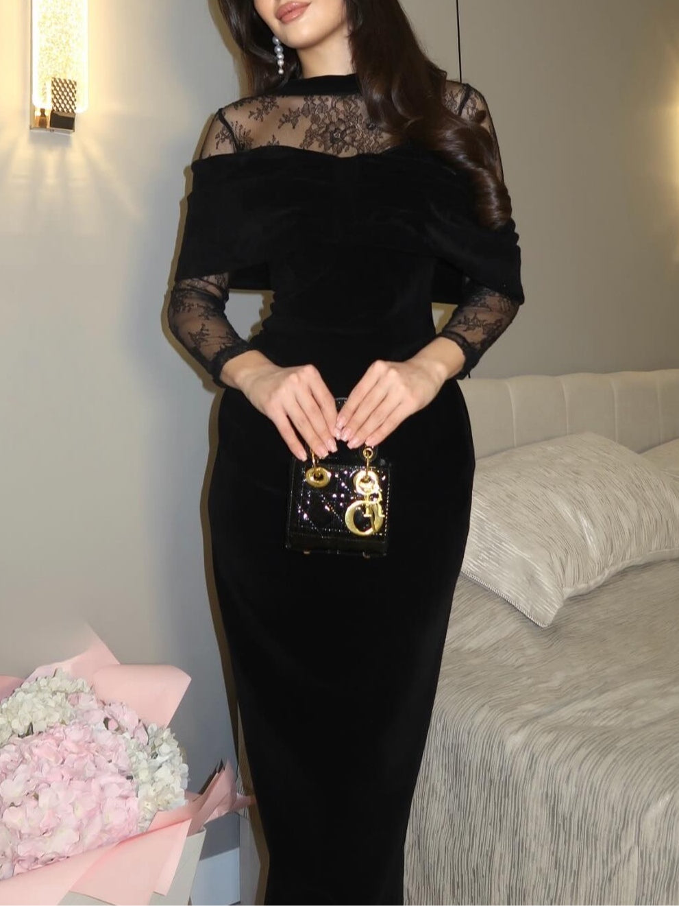 Briony - Off Shoulder Lace Evening Dress - Black