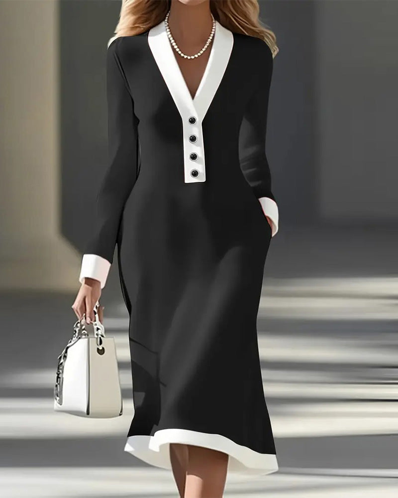 Seleneva - Soft-Touch V-Neck Midi Dress - Black