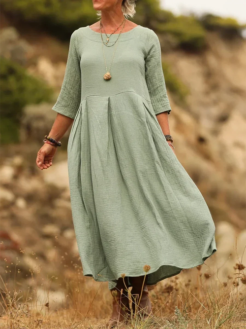 Griselda - Casual Pleated Maxi Dress - Brown