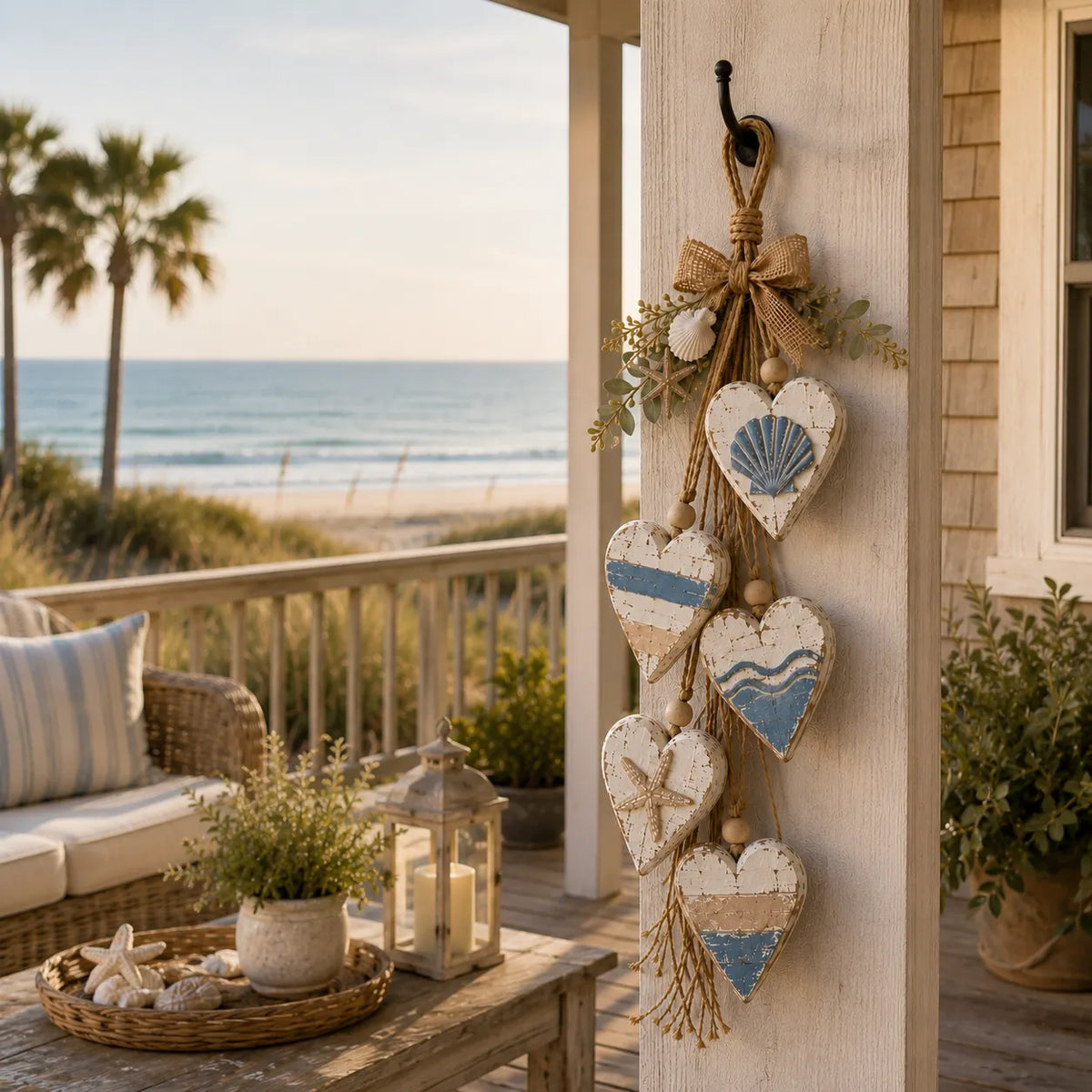 Alinora - Distressed Heart Tassel Wall Accent - Coastal Blue