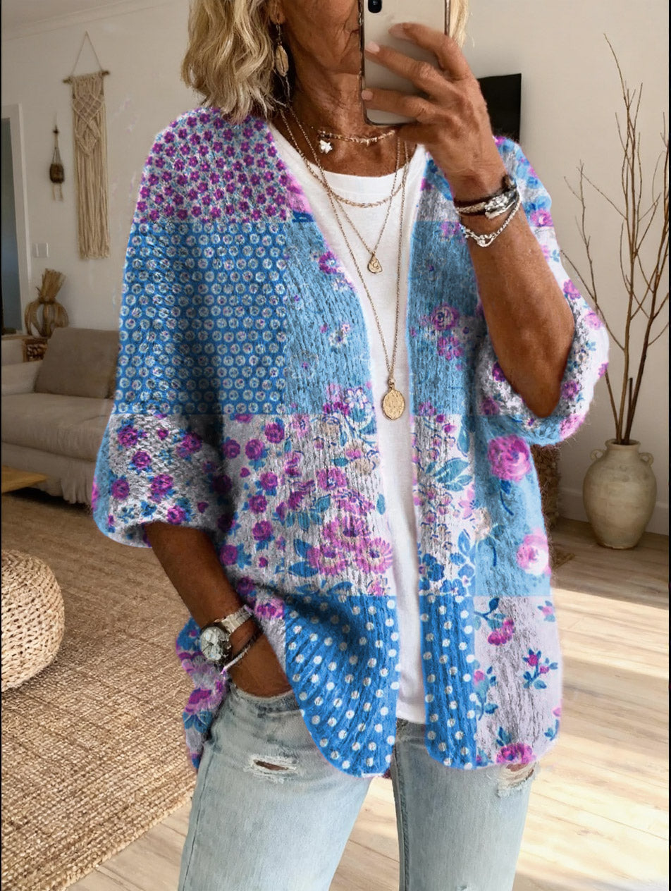 Xamira - Printed Open Front Cardigan - Brown