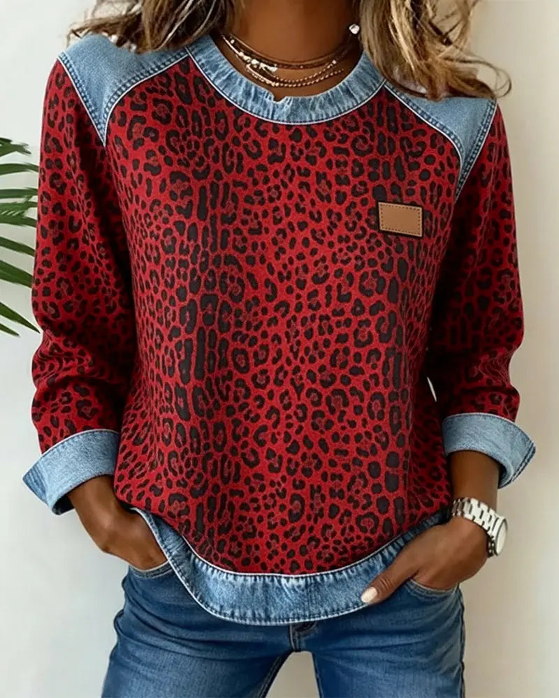 Selara - Soft-Touch Leopard Patchwork Jumper - Brown