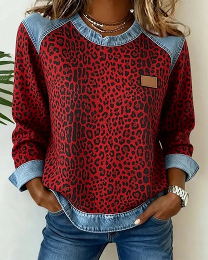Selara - Soft-Touch Leopard Patchwork Jumper - Brown