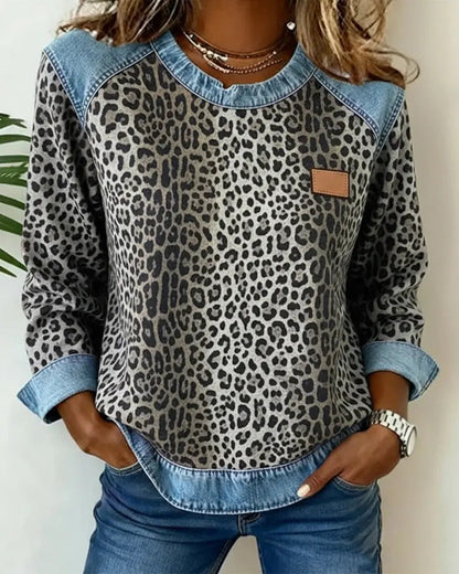 Selara - Soft-Touch Leopard Patchwork Jumper - Brown