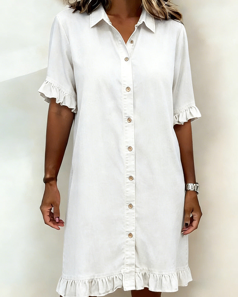 Kirella - Button Front Shirt Dress - White