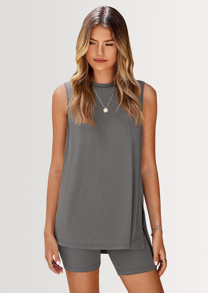 Selestia - Sleeveless Lounge Top and Shorts Set - Blue