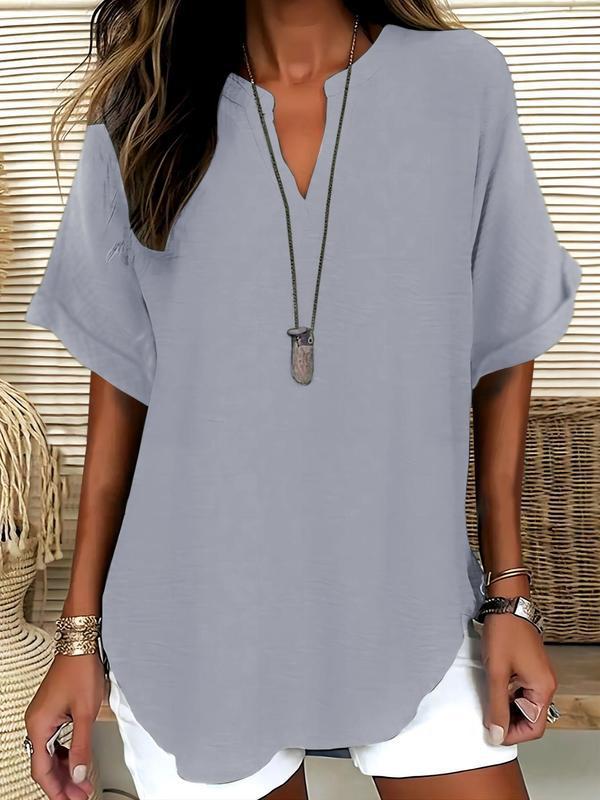 Xalina - Soft-Touch Notched-Neck Blouse - Navy Blue