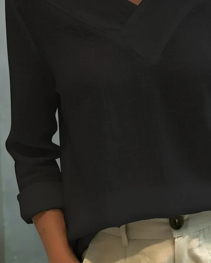 Calira - Soft-Touch V-Neck Off-Shoulder Top - Black