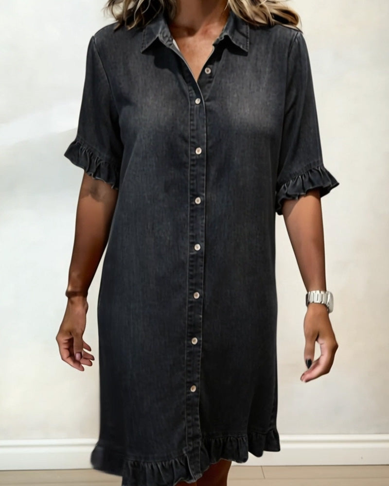 Kirella - Button Front Shirt Dress - Blue