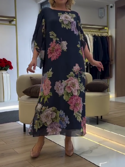 Halle - Floral Loose Maxi Dress - Blue