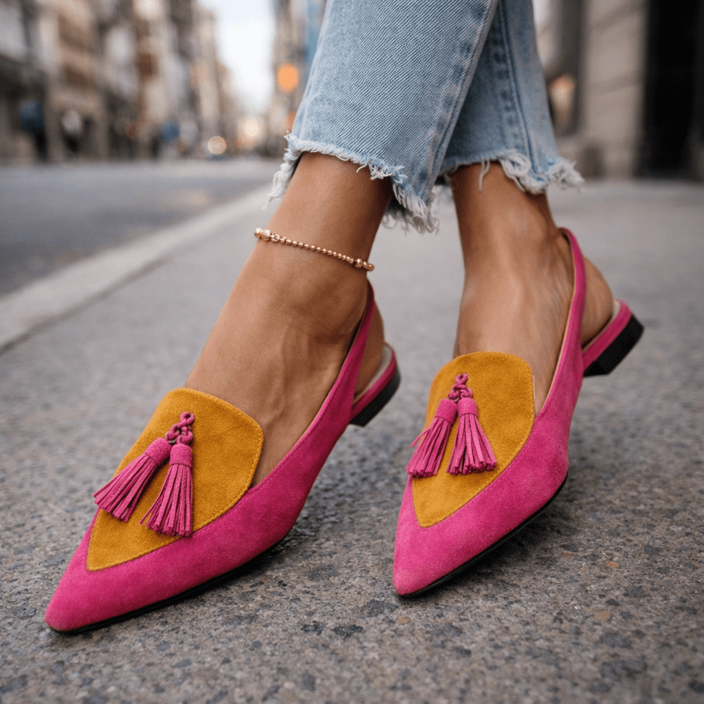 Belvara - Premium Slingback Flats - Pink and Green
