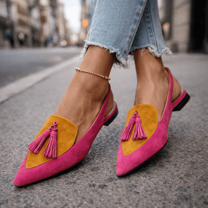 Belvara - Premium Slingback Flats - Pink and Green