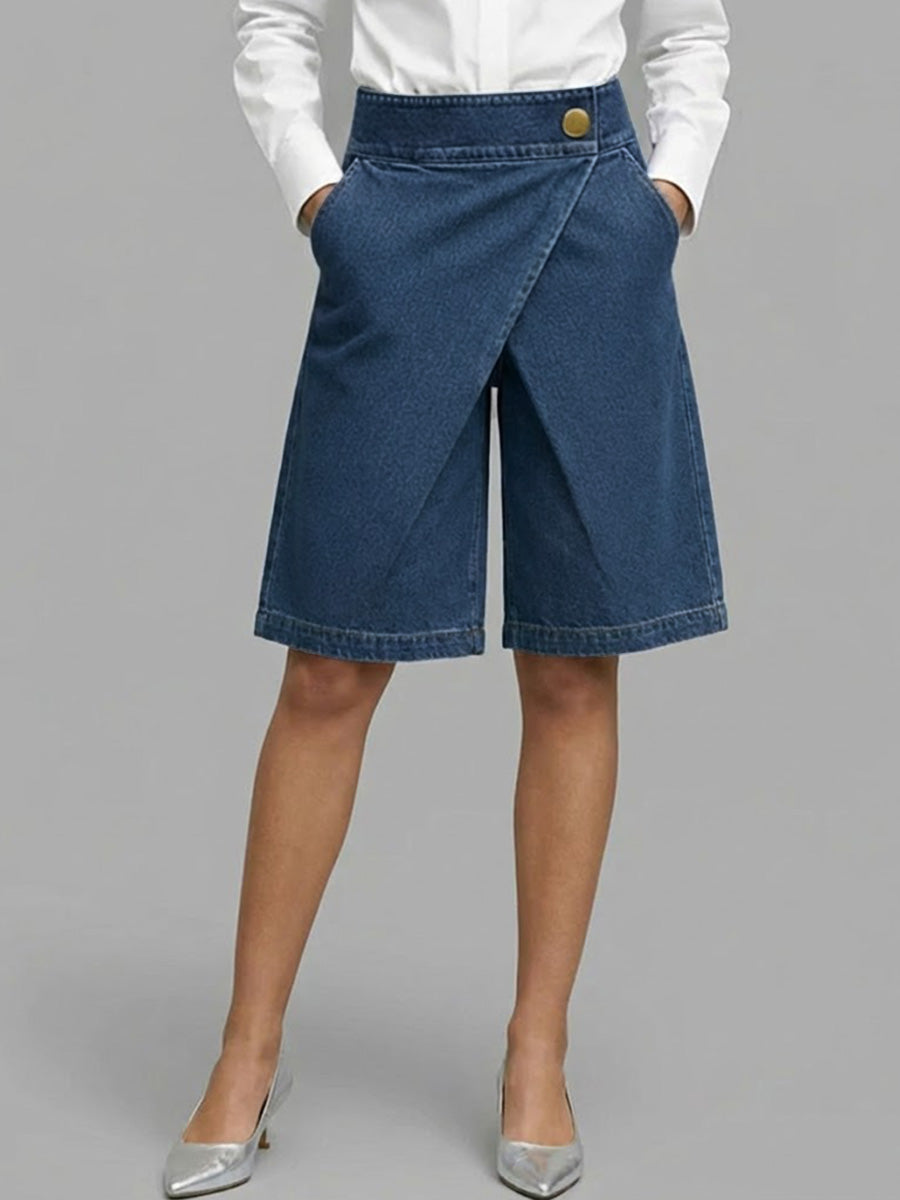 Berenice - Denim Wrap Skort - Navy Blue