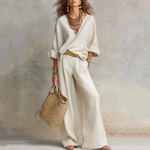 Zinnoria - Breezy Linen Two Piece Set - Beige