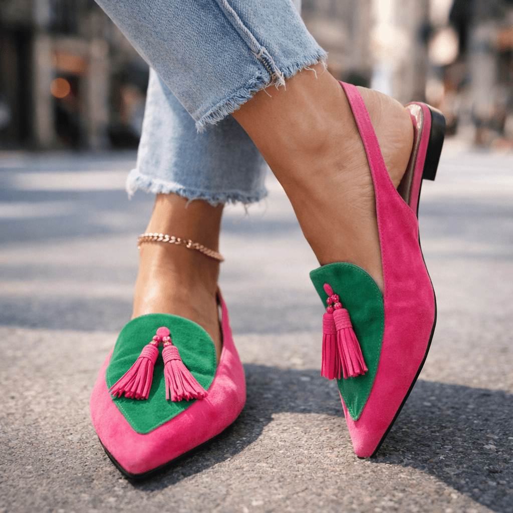 Belvara - Premium Slingback Flats - Pink and Green