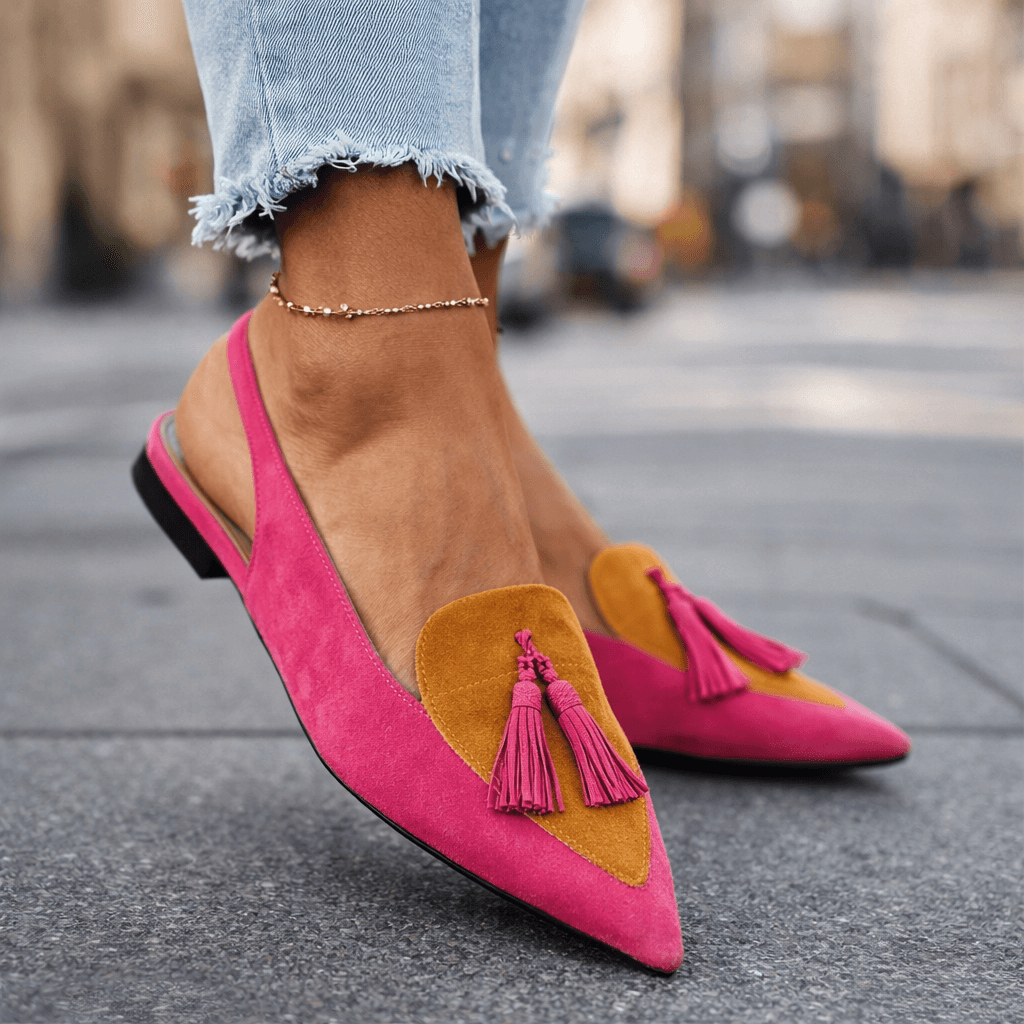 Belvara - Premium Slingback Flats - Pink and Green