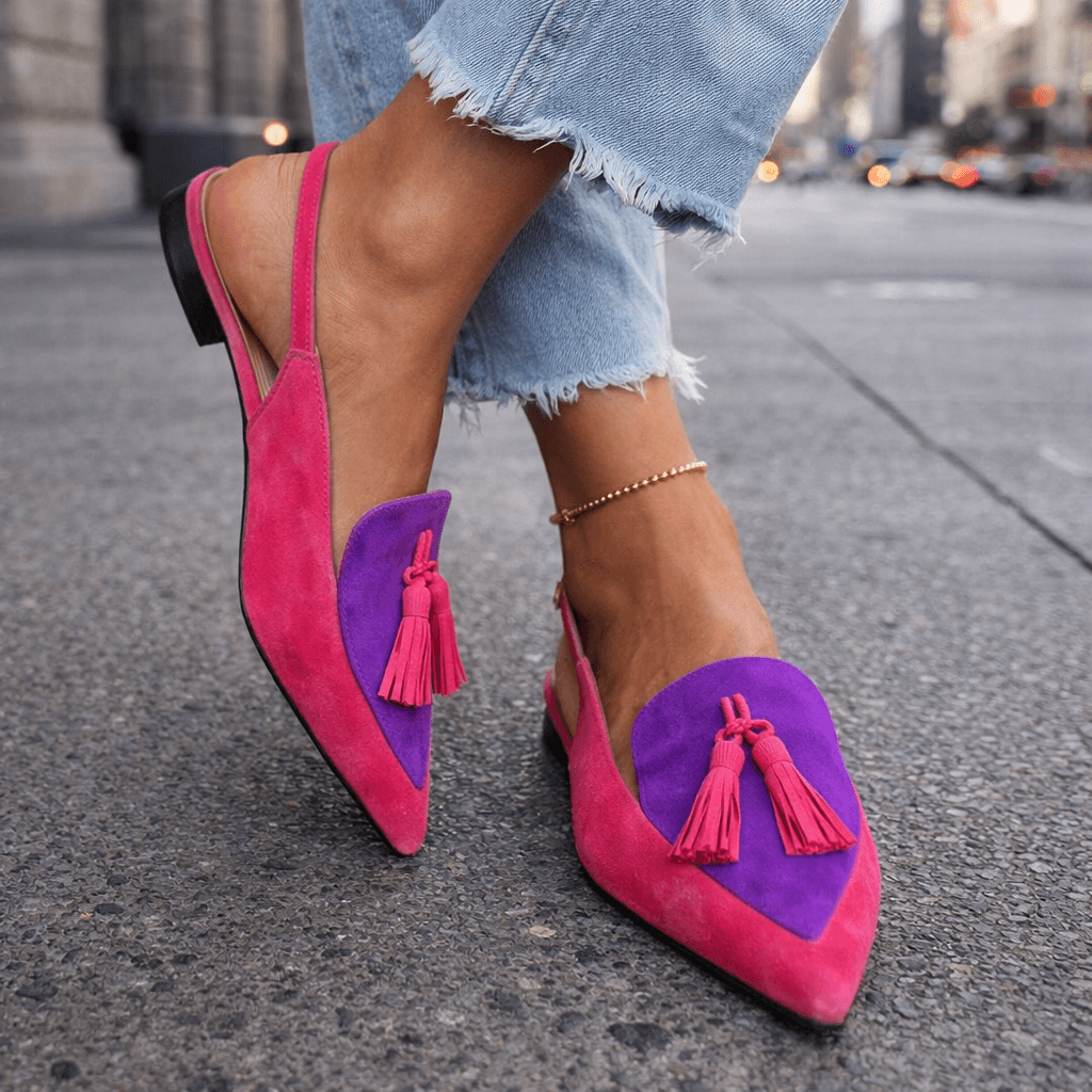 Belvara - Premium Slingback Flats - Pink and Green