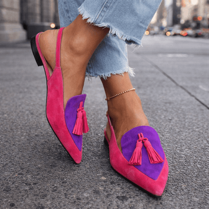Belvara - Premium Slingback Flats - Pink and Green