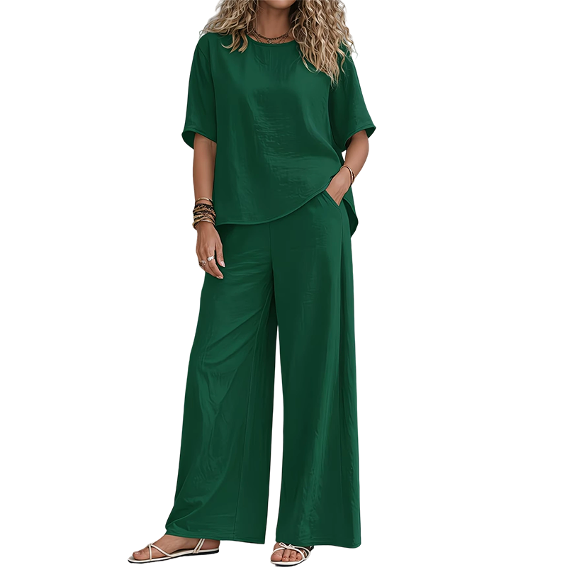 Annavie - Breathable Linen Two-Piece Set - Blue