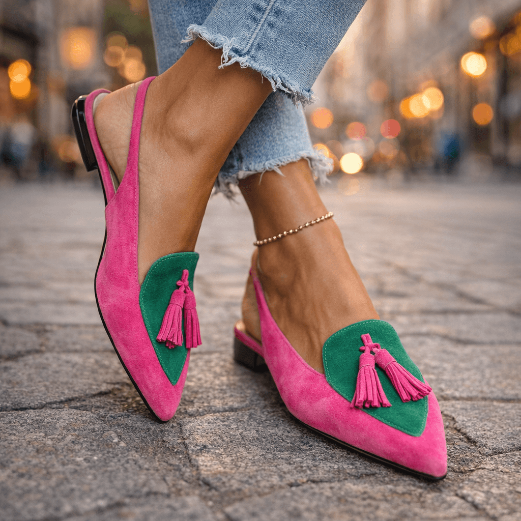 Belvara - Premium Slingback Flats - Pink and Green
