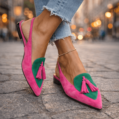 Belvara - Premium Slingback Flats - Pink and Green