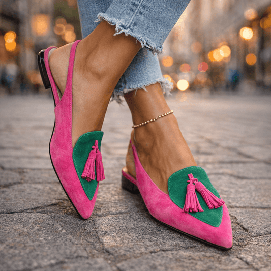 Belvara - Premium Slingback Flats - Pink and Green