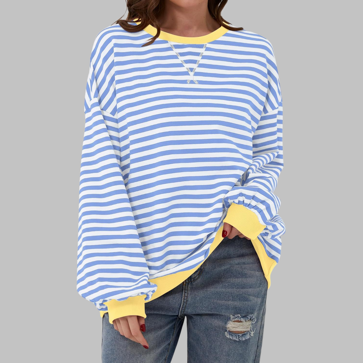 Viveca - Soft-Touch Striped Long-Sleeve Sweatshirt - Pink