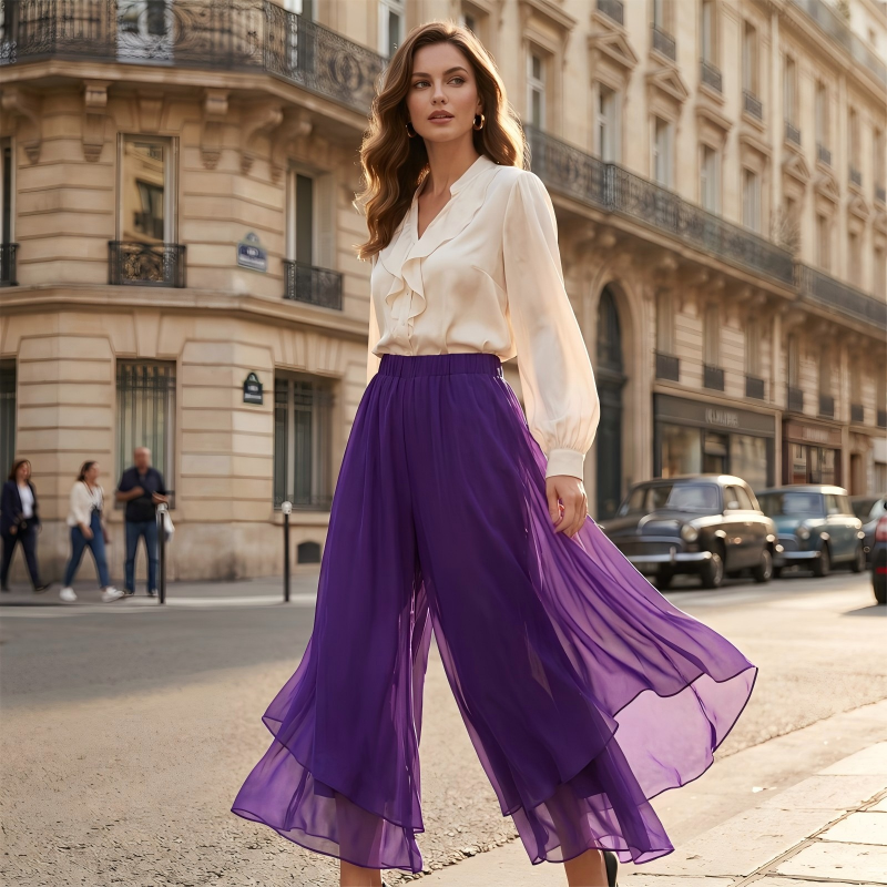 Hope - Chiffon Overlay Wide Leg Trousers - Black