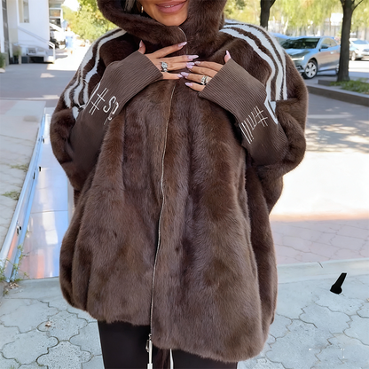 Alara - Faux Fur Zip-Up Coat - Grey
