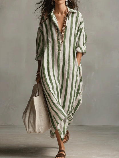 Velinna - Breezy Linen Maxi Dress - Blue