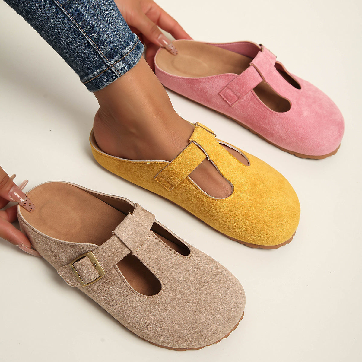 Korae - Buckle T-Strap Clogs - Yellow