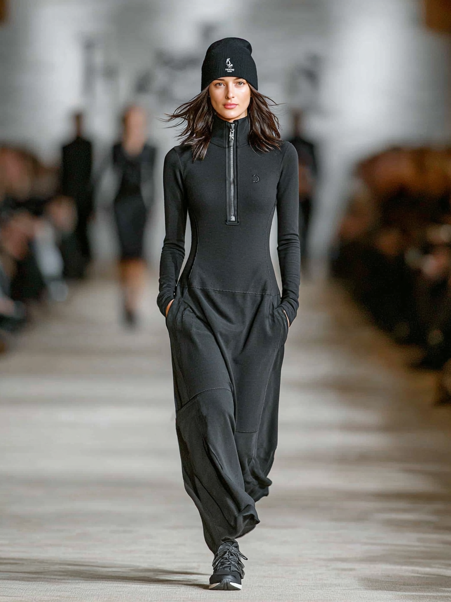 Elise - Soft-Touch Mock-Neck Zip Maxi Dress - Black