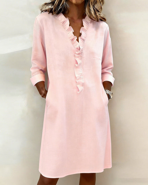 Dorelle - Breezy Linen-Blend Ruffle Shift Dress - Pink