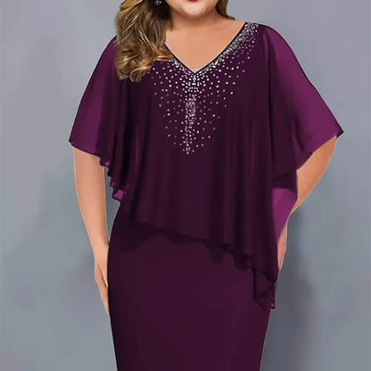 Lirienne - Premium Rhinestone V-Neck Midi Dress - Black