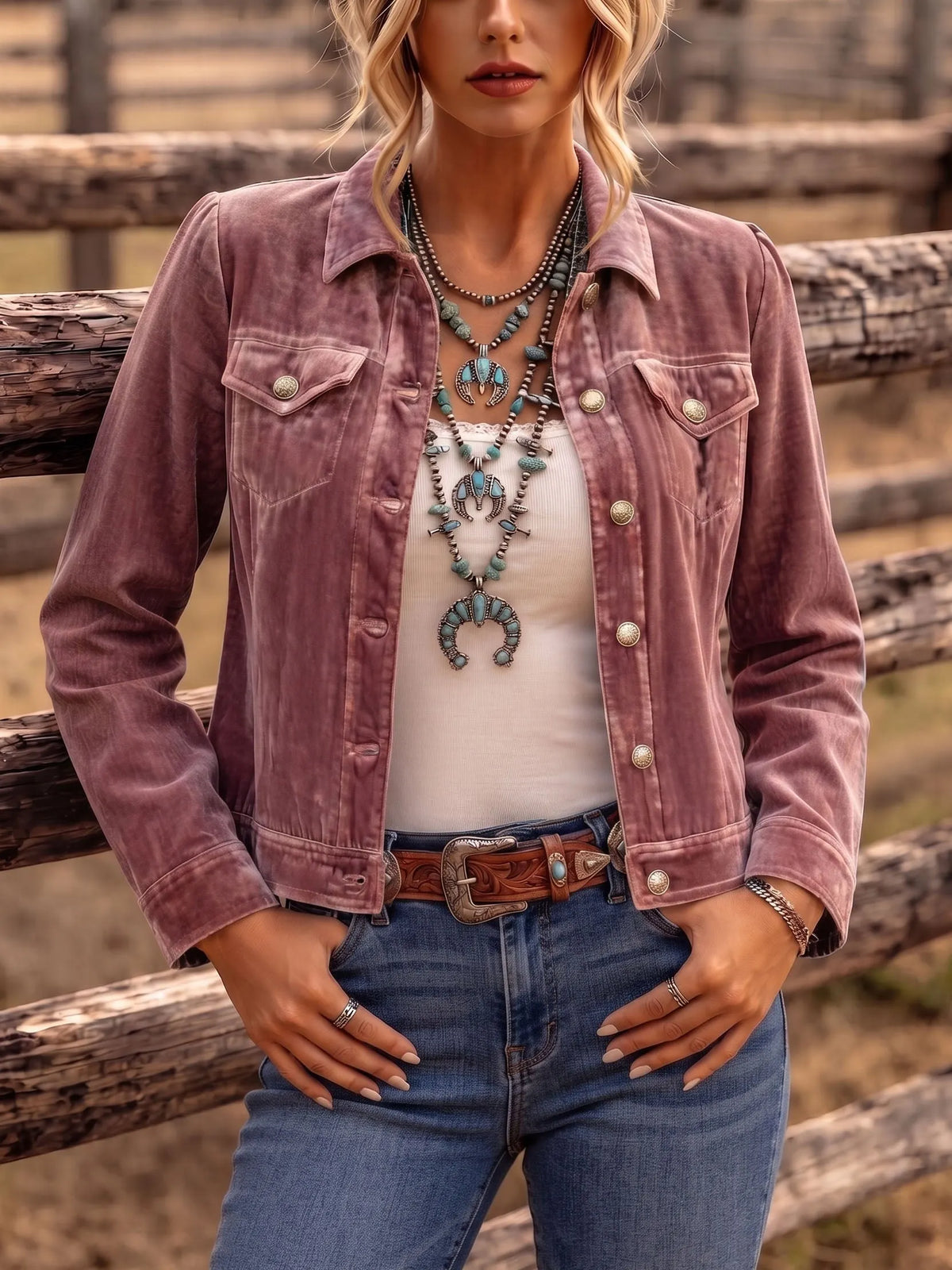 Amandria - Vintage Wash Button Jacket - Blue