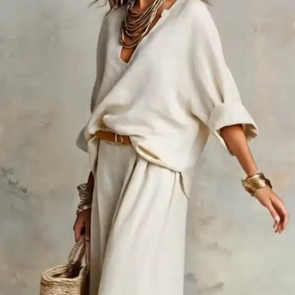 Zinnoria - Breezy Linen Two Piece Set - Beige