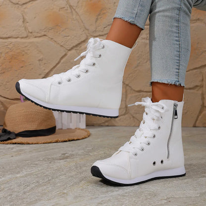 Deloriane - Casual Lace Up Ankle Boots - Black